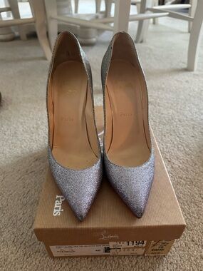 Christian Louboutin Silver Glitter Pointed Toe Pumps